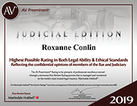 AV Preeminent Judicial Edition: Highest Possible Rating in Both Legal Ability & Ethical Standards Reflecting the confidential opinions of members of the Bar and Judiciary, 2019